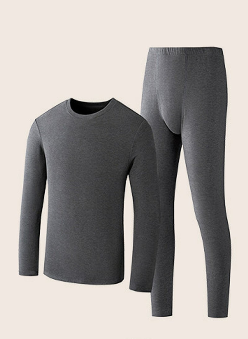 Mens Solid Color Skin Friendly Thick Long Johns Fleese And Thermal Underwear Set, 2 Piece Cold Weather Base Layer Set for Men Dark Grey