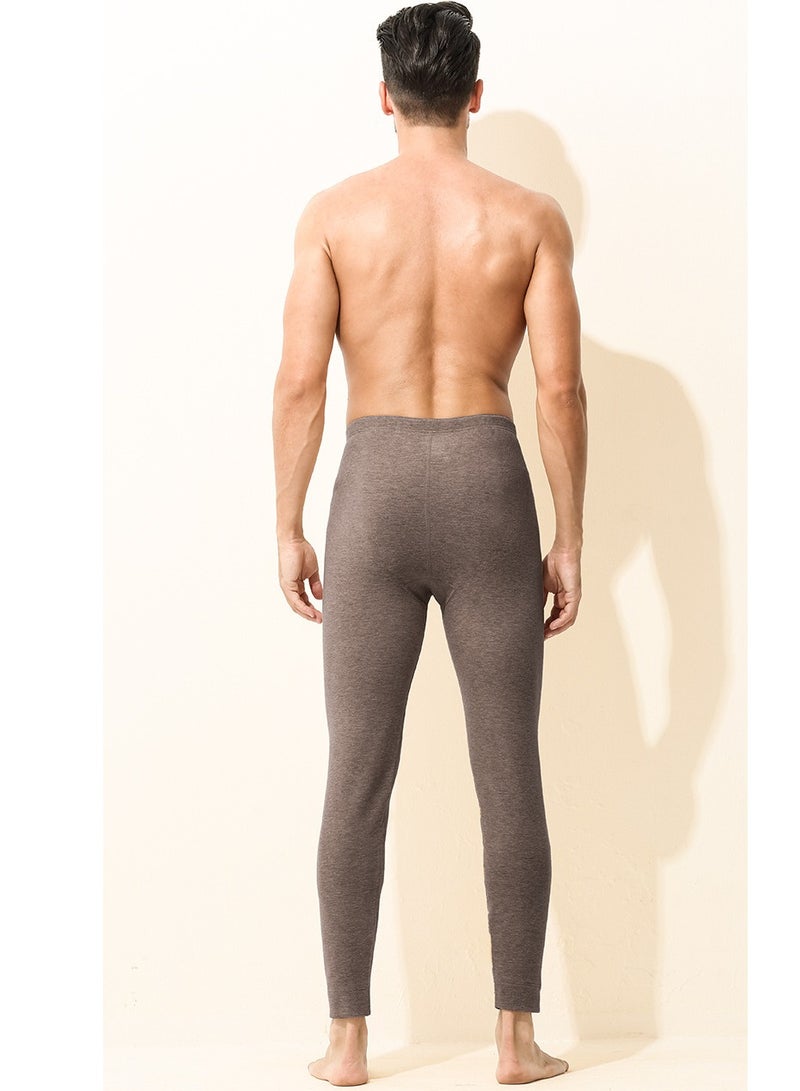 Men's Solid Color Tights Leggings Underwear Pants Long Johns Bottoms Wintergear  Warm Base Layer Bottoms Brown