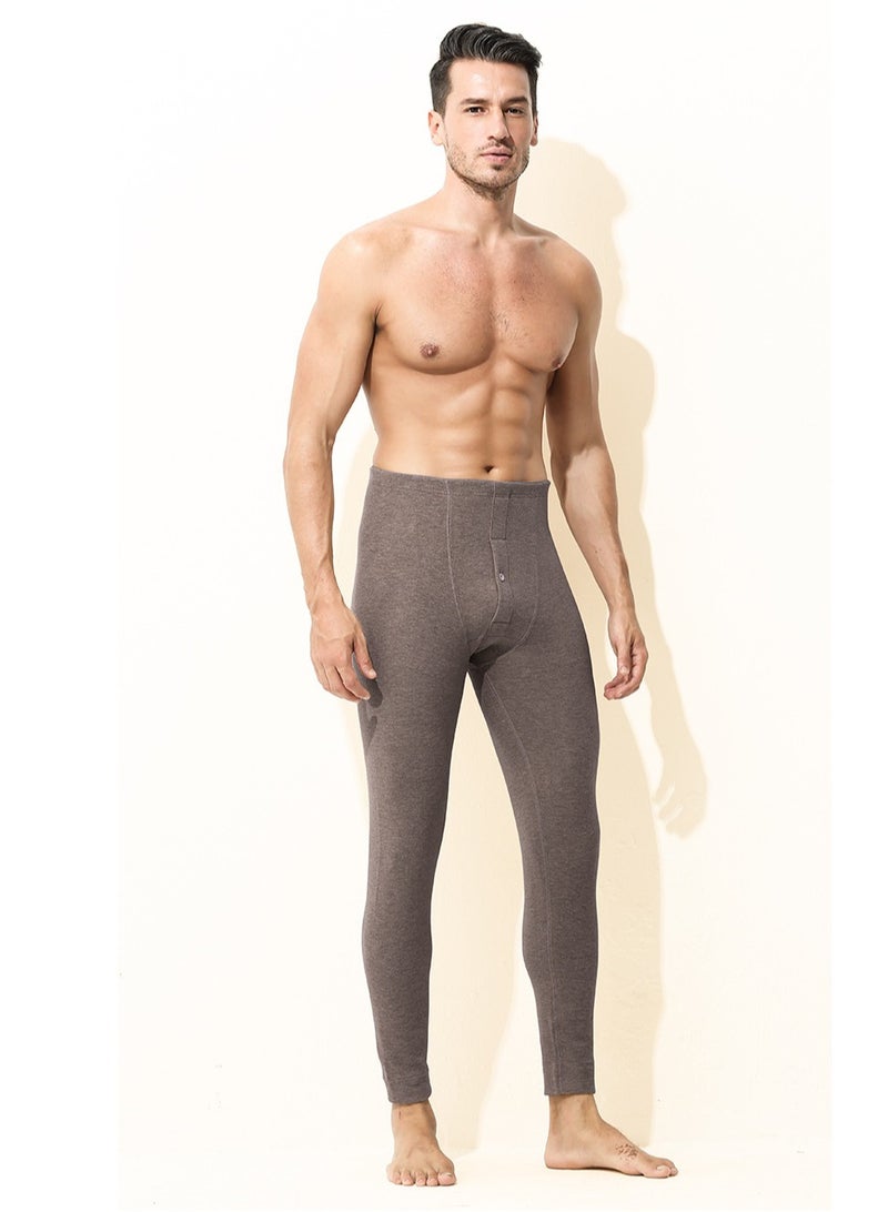 Men's Solid Color Tights Leggings Underwear Pants Long Johns Bottoms Wintergear  Warm Base Layer Bottoms Brown