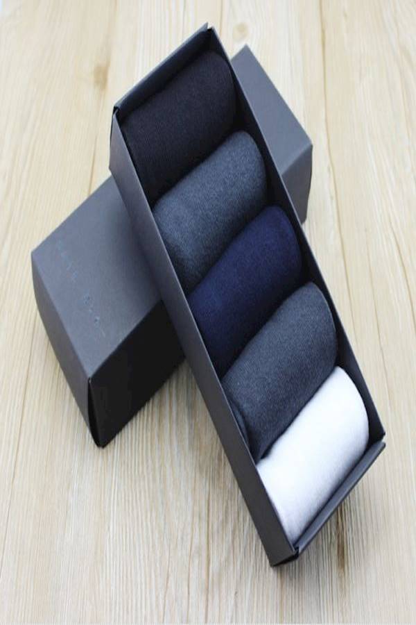 5-Piece Formal Cotton Socks White/Black/Blue