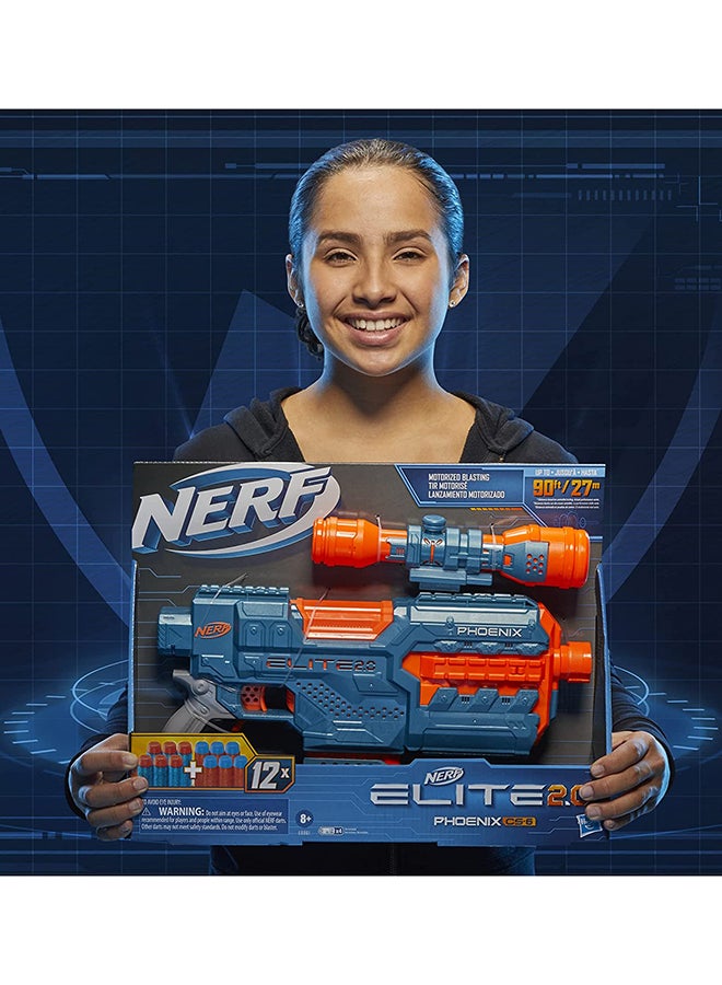 Elite 2.0 Phoenix Cs-6 Motorized Blaster, 12 Official Darts, 6-Dart Clip, Scope, Tactical Rails, Barrel And Stock Attachment Points