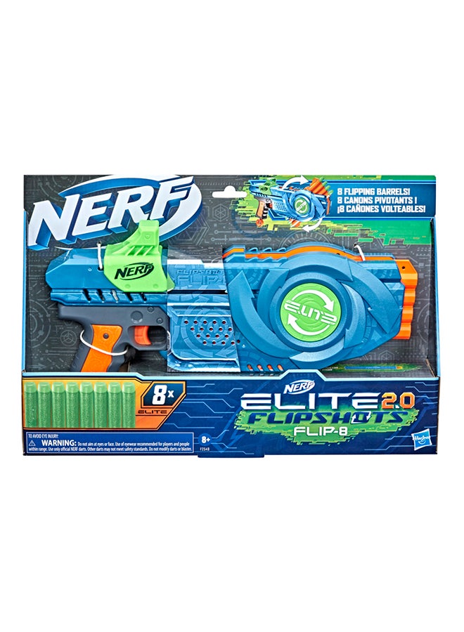 Elite 2.0 Flipshots Flip-8 Blaster with 8 Dart Barrels That Flip to Double Your Firepower 8-Dart Capacity