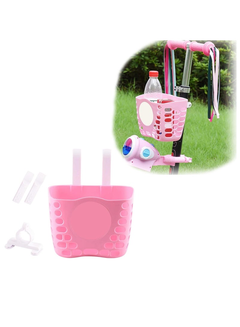 Bike Basket, 1 Pack Kids Bike Basket fo Girls & Boys Bike, Kid's Bicycle Front Handlebar Plastic Basket, Kids Bicycle Accessories(Pink)