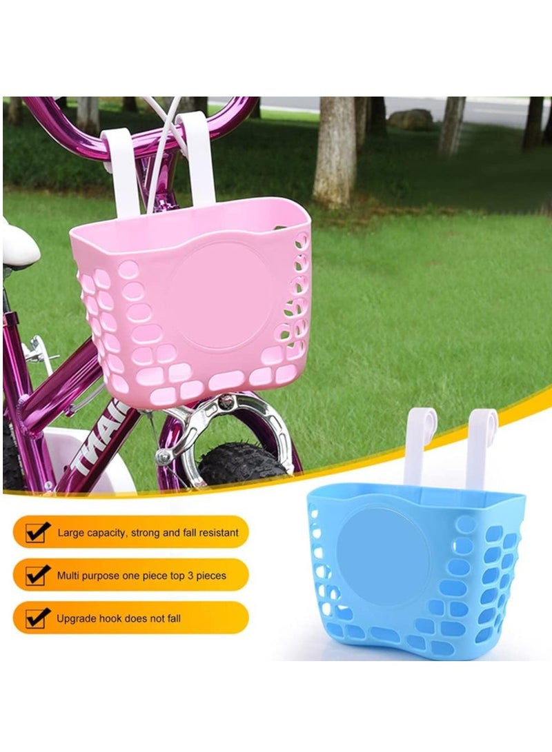 Bike Basket, 1 Pack Kids Bike Basket fo Girls & Boys Bike, Kid's Bicycle Front Handlebar Plastic Basket, Kids Bicycle Accessories(Pink)