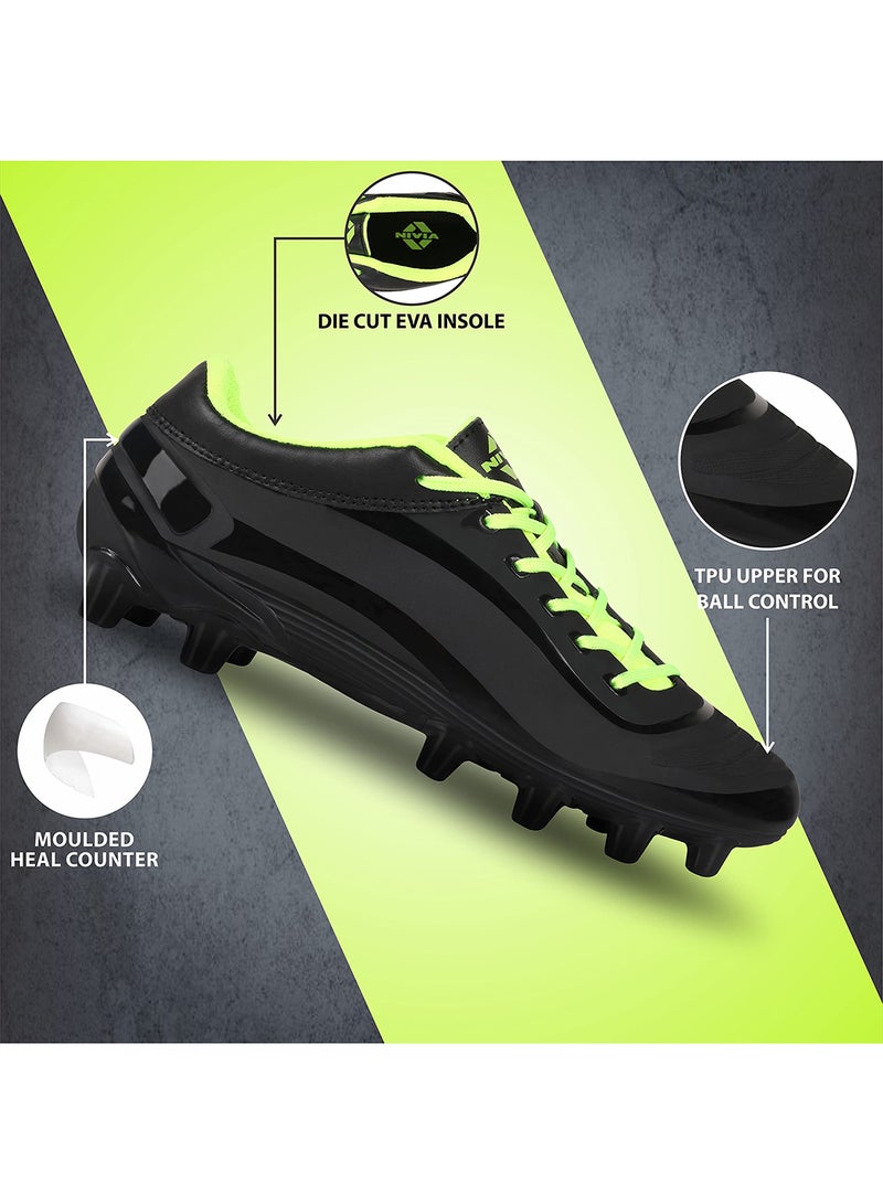 Airstrike Football Stud with TPU Sole with Direct Injection Molding Technology A Moulded Removable E.VA Sockliner Exists as an Extra Layer of Plush Light Weight Insole Pre-Molded