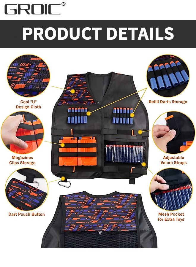 Kids Tactical Vest Kit for Nerf Gun N-Strike Elite Series, Vest for Nerf Series with Refill Darts, Dart Pouch, Reload Clip, Tactical Mask, Wrist Band and Protective Glasses,Tactical vest suit