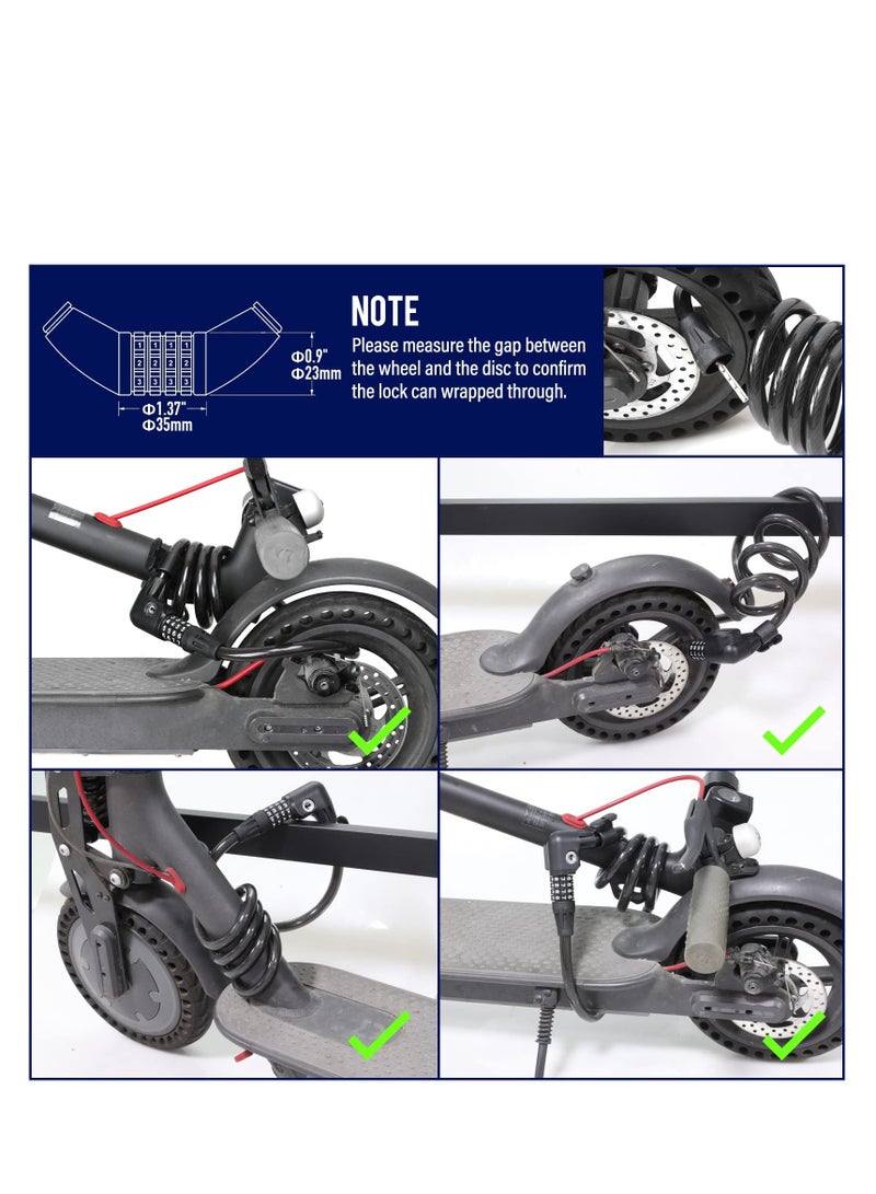 Scooter Lock Cable, Fit for Xiaomi Mijia M365 ES Series, Bicycle Combination Locks Coiled Chain Lock Basic Self Coiling Core Steel Wire 4 ft Long 1/3 inch Fit for M365/ES1/ES2/ES3/ES4