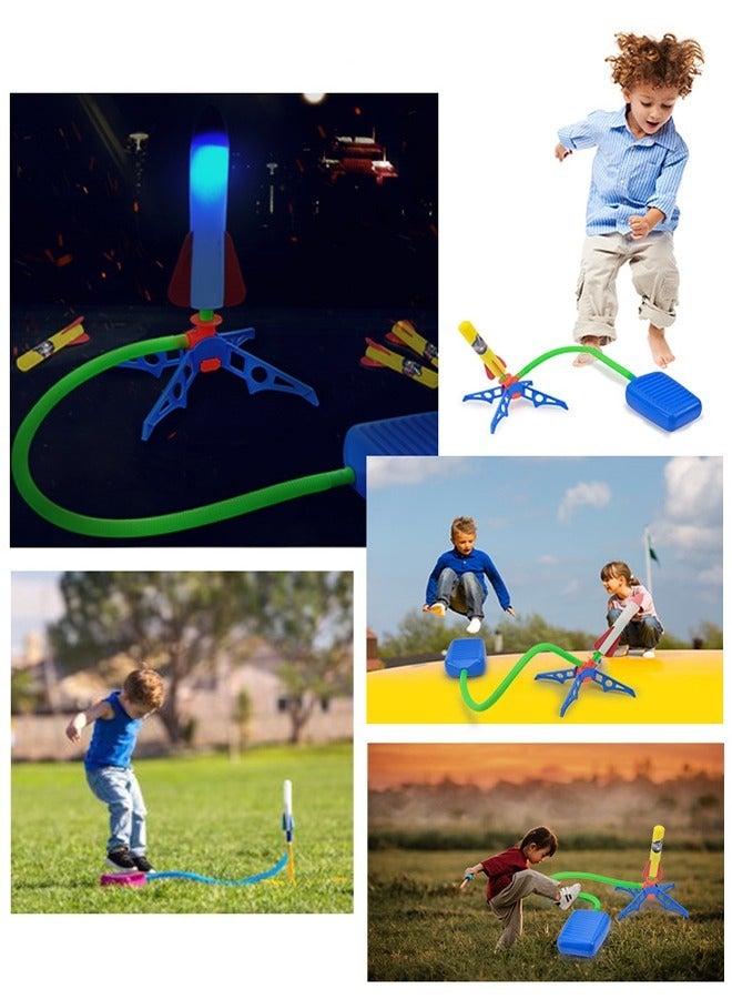 Rocket Launcher Toy Stunt Planes Rocket Launcher for Kids, Soars 100 Feet, Unique Tricks and Adjustable Launcher Stand Includes 6 Air Powered Foam Rockets, Outdoor Toy and Gift for Kids