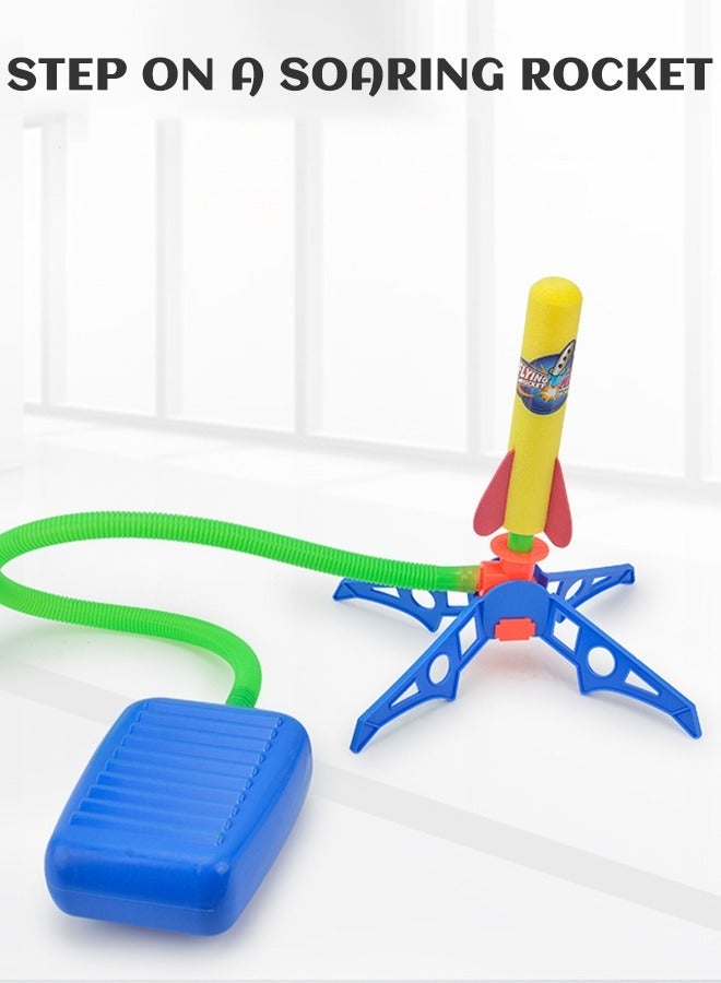 Rocket Launcher Toy Stunt Planes Rocket Launcher for Kids, Soars 100 Feet, Unique Tricks and Adjustable Launcher Stand Includes 6 Air Powered Foam Rockets, Outdoor Toy and Gift for Kids