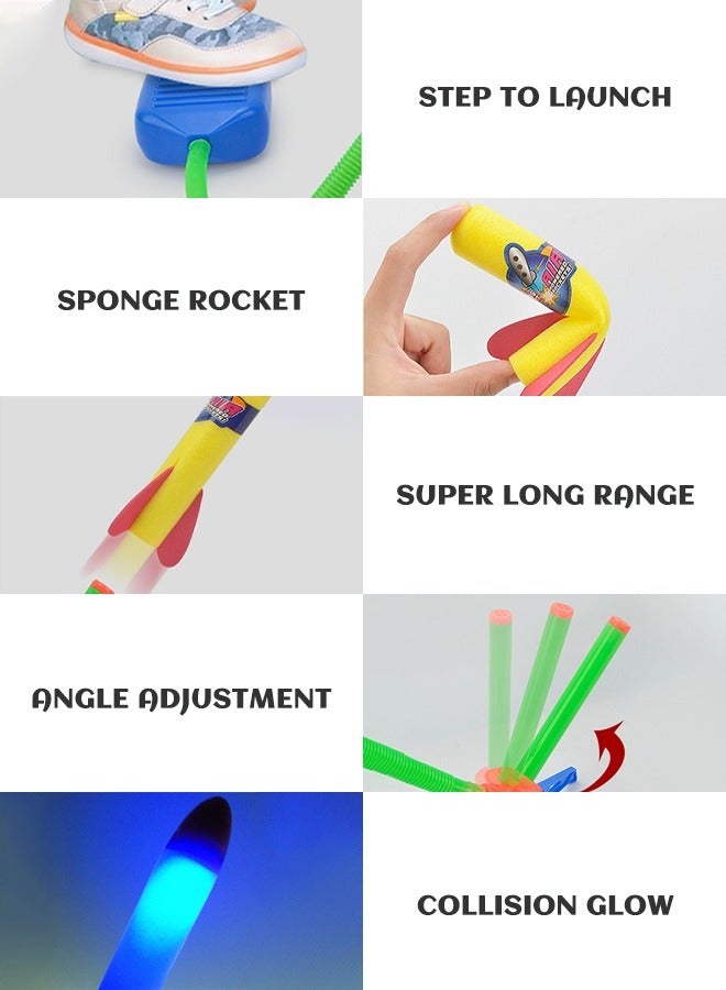 Rocket Launcher Toy Stunt Planes Rocket Launcher for Kids, Soars 100 Feet, Unique Tricks and Adjustable Launcher Stand Includes 6 Air Powered Foam Rockets, Outdoor Toy and Gift for Kids