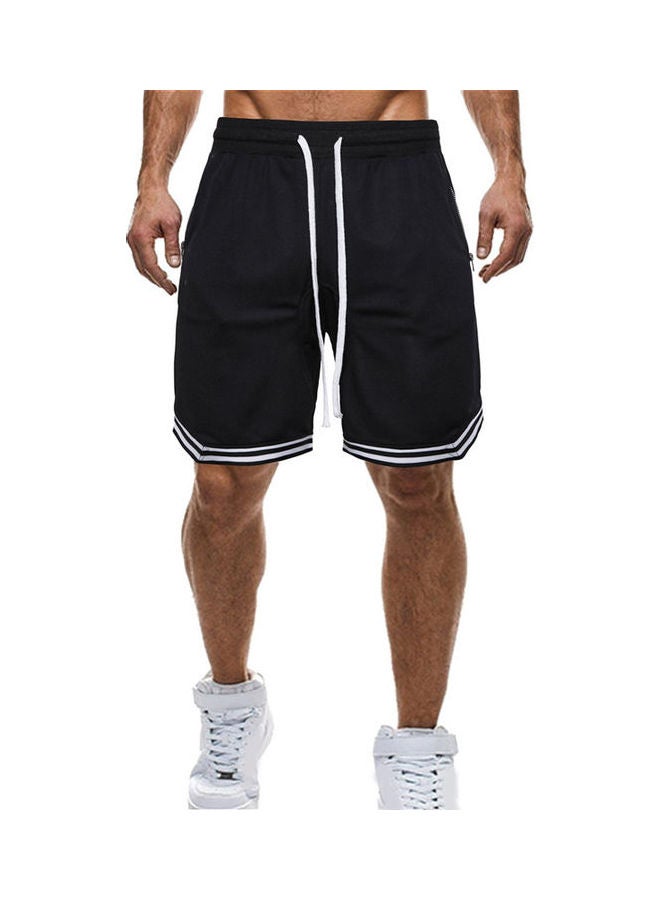 Plus Size Casual Men Striped Basketball Shorts Summer Drawstring Sports Pants Black