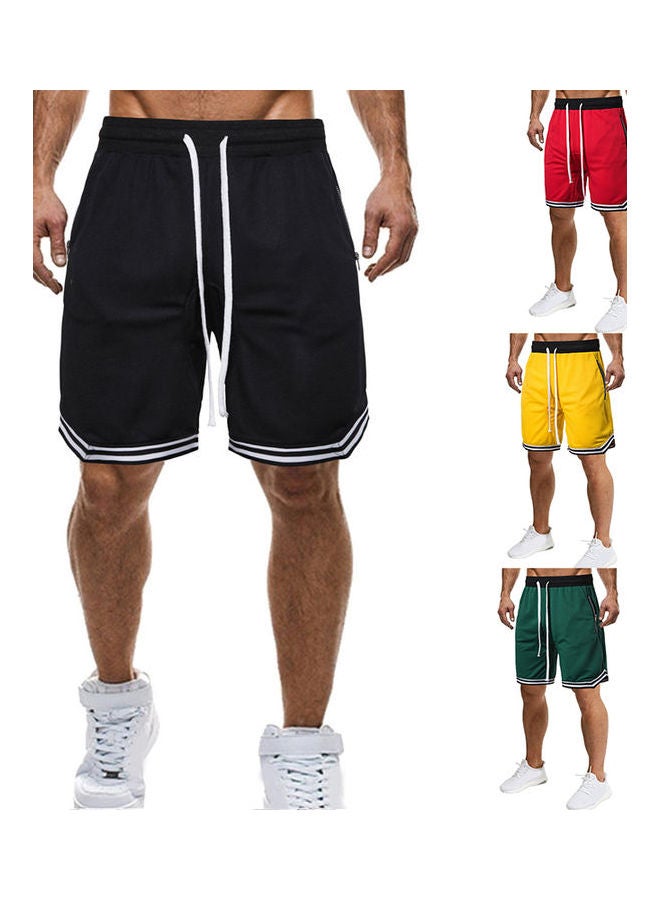 Plus Size Casual Men Striped Basketball Shorts Summer Drawstring Sports Pants Black