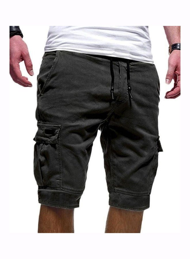 Solid Colour Casual Summer?Cargo Shorts Men Sports Jogger Drawstring Fifth Pants Gray