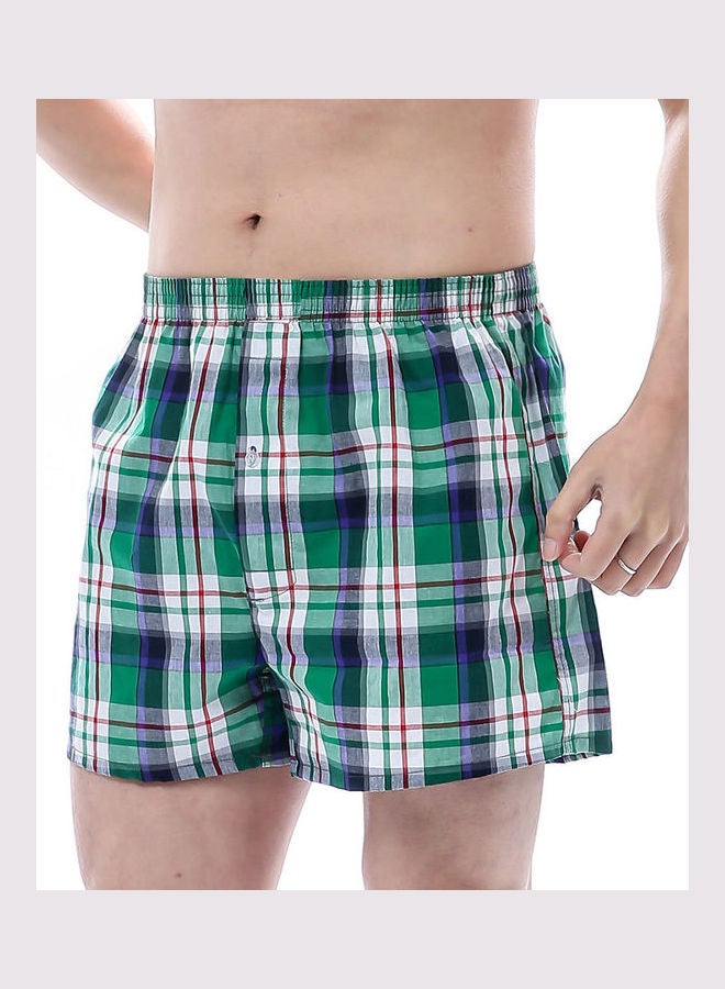 Summer Men Plaid Print Elastic Waistband Loose Boxers Beach Home Short Pants Random