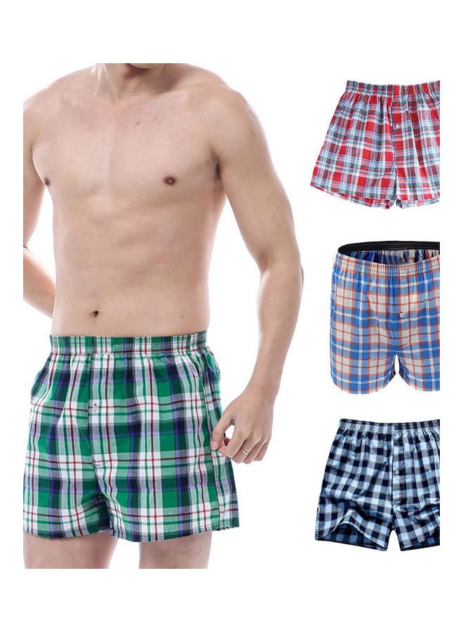 Summer Men Plaid Print Elastic Waistband Loose Boxers Beach Home Short Pants Random