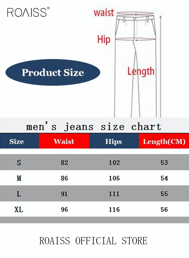 Men's Broken Jean Shorts Casual Distressed Slim Fit Jeans Short Pants Summer Knee Lenght Ripped Moto Bike Jeans Men Ripped Frayed Cat Scratch Loose Jeans