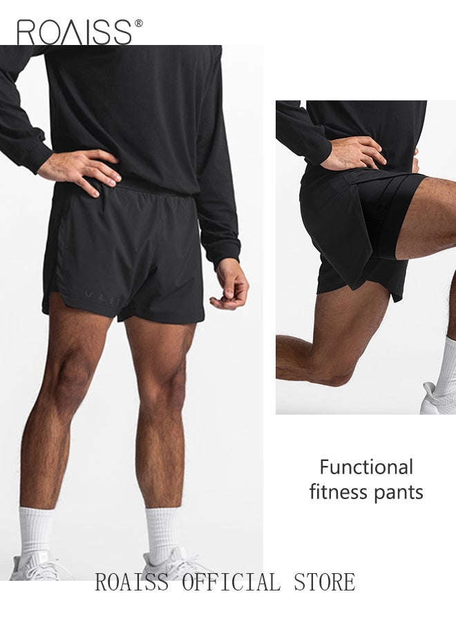 Men Functional Sports Fitness Pants Double Layer Skin Friendly Fabric Breathable Wear Resistant Quick Drying Material Training Pants Lined with Pockets