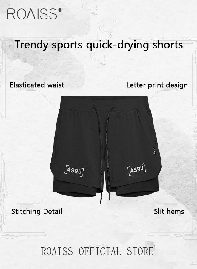 Men Functional Sports Fitness Pants Double Layer Skin Friendly Fabric Breathable Wear Resistant Quick Drying Material Training Pants Lined with Pockets