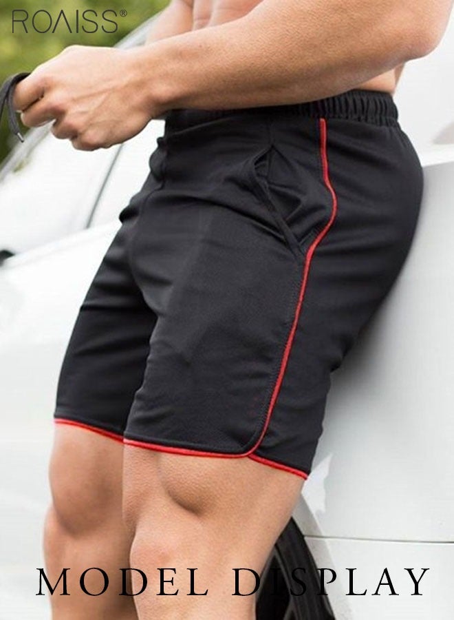Fashionable and Versatile Fitness Shorts for Men's Daily Sports Running Elastic Waist Drawstring Contrasting Design Sports Shorts