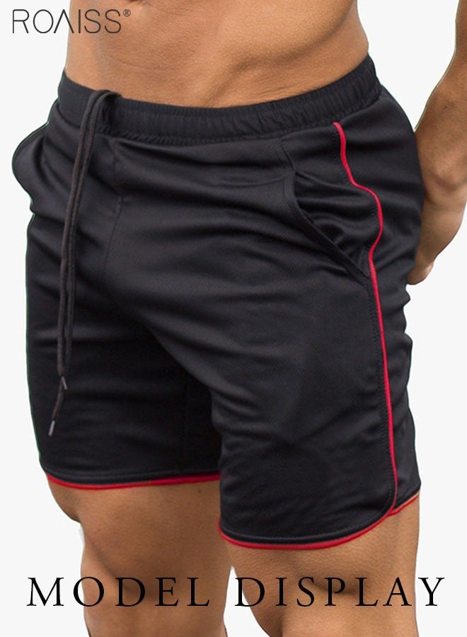 Fashionable and Versatile Fitness Shorts for Men's Daily Sports Running Elastic Waist Drawstring Contrasting Design Sports Shorts