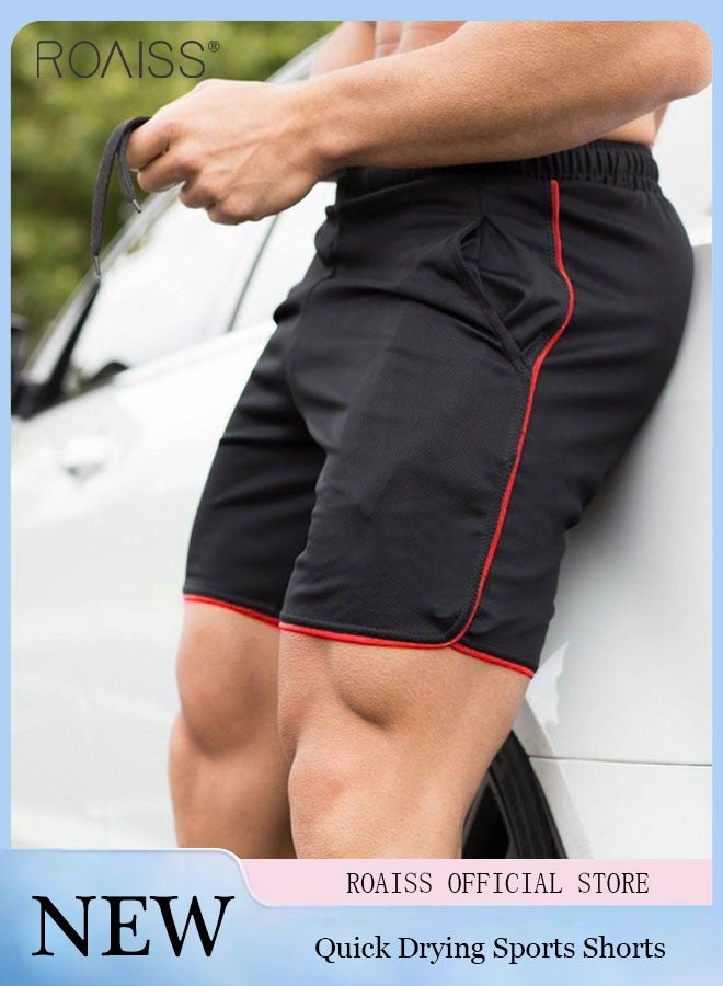 Fashionable and Versatile Fitness Shorts for Men's Daily Sports Running Elastic Waist Drawstring Contrasting Design Sports Shorts