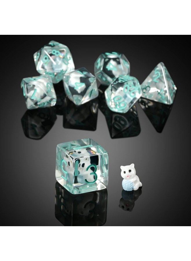 Cat Dice Dice Dnd Dndnd 7Pcs Resin D&D Dice With Velvet Bag For Dungeons And Dragons Role Playing Games And Tabletop Games（Cat