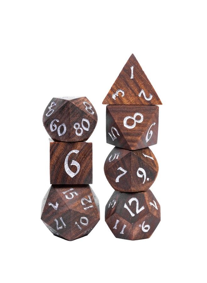 7Pcs Polyhedral Dice Set D&D Dnd Wood Dice With Iron Box Rpg Dice Made With Wood For Mtg Dungeons And Dragons Role Playing Games(Coralwood)