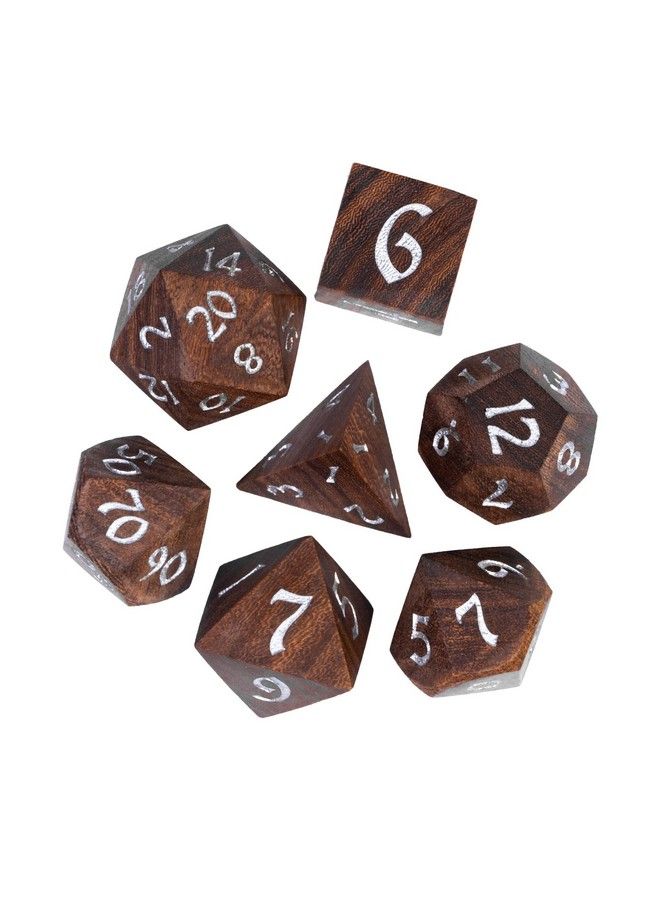 7Pcs Polyhedral Dice Set D&D Dnd Wood Dice With Iron Box Rpg Dice Made With Wood For Mtg Dungeons And Dragons Role Playing Games(Coralwood)