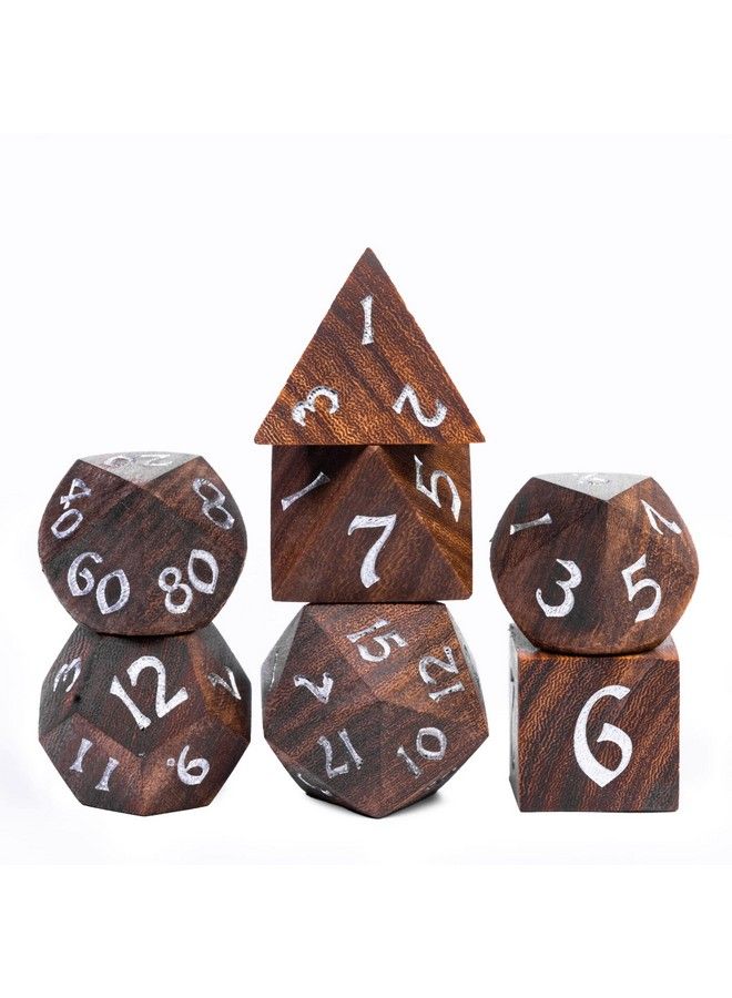 7Pcs Polyhedral Dice Set D&D Dnd Wood Dice With Iron Box Rpg Dice Made With Wood For Mtg Dungeons And Dragons Role Playing Games(Coralwood)