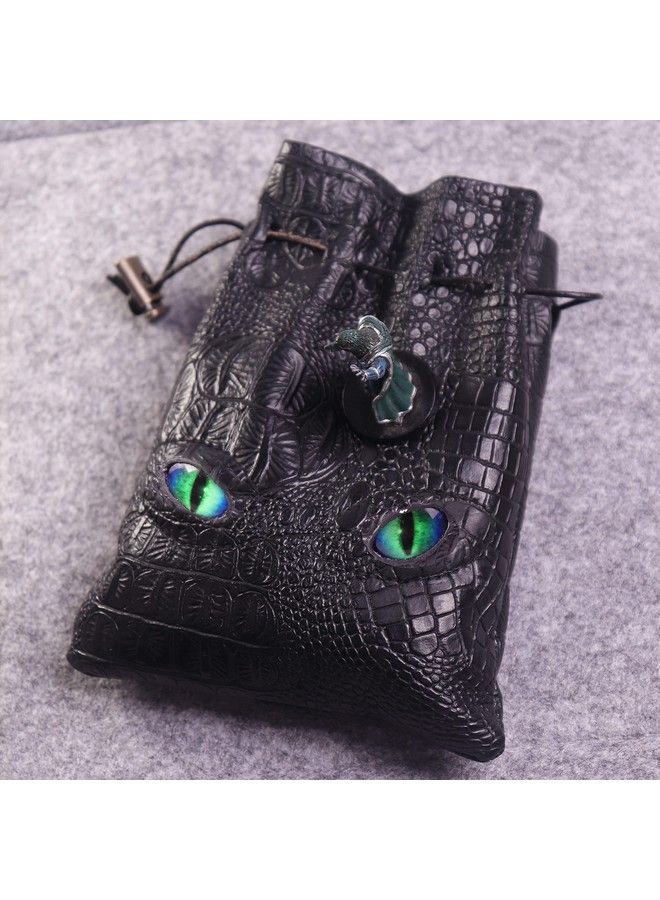 Large Dnd Dice Bag Black Dnd Dice Bag Can Hold 6 Dnd Dice Sets Fire Dragon Leather Coin Bag Glows Green Light In Eyes Suitable For Dnd Board Games Fantasy Rpg Game Accessories Dice Not Included