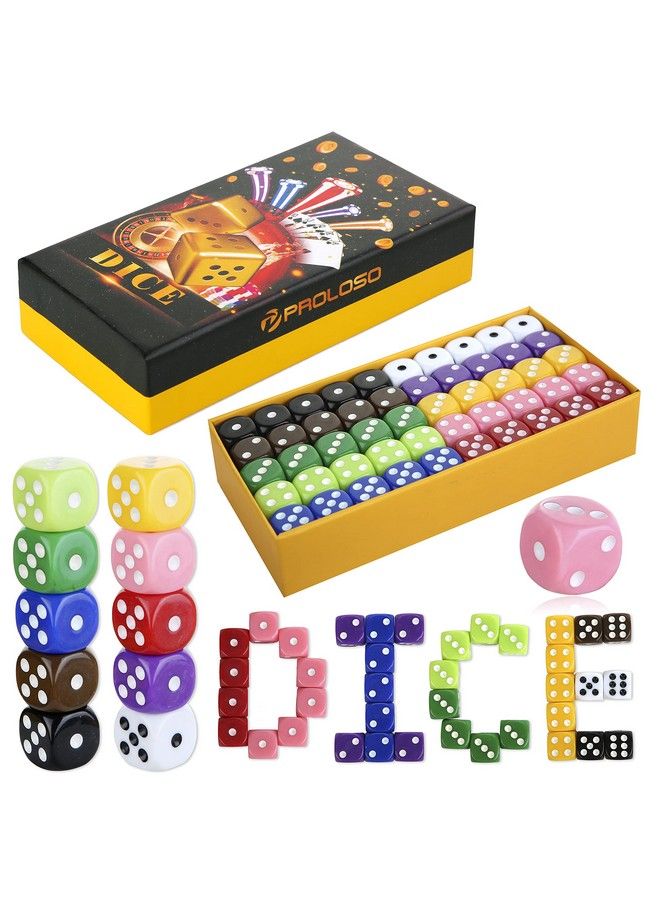 Standard Size D6 Game Dice 16Mm 6Sided Rounded Corner Dice Set In 10 Solid Colors With Storage Box For Party Games 100 Pcs