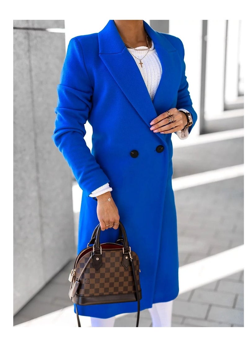 New Women's Fashion Simple Long Sleeve Lapel Button Wool Overcoat