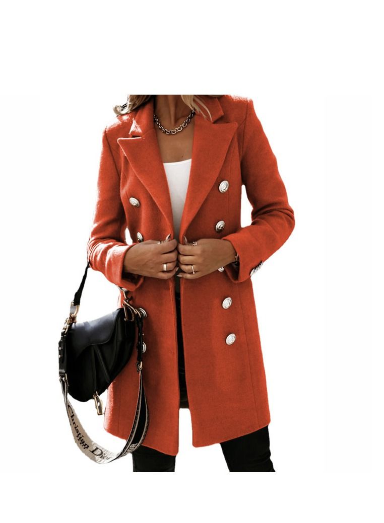 New Women's Fashion Simple Long Sleeve Lapel Button Wool Overcoat