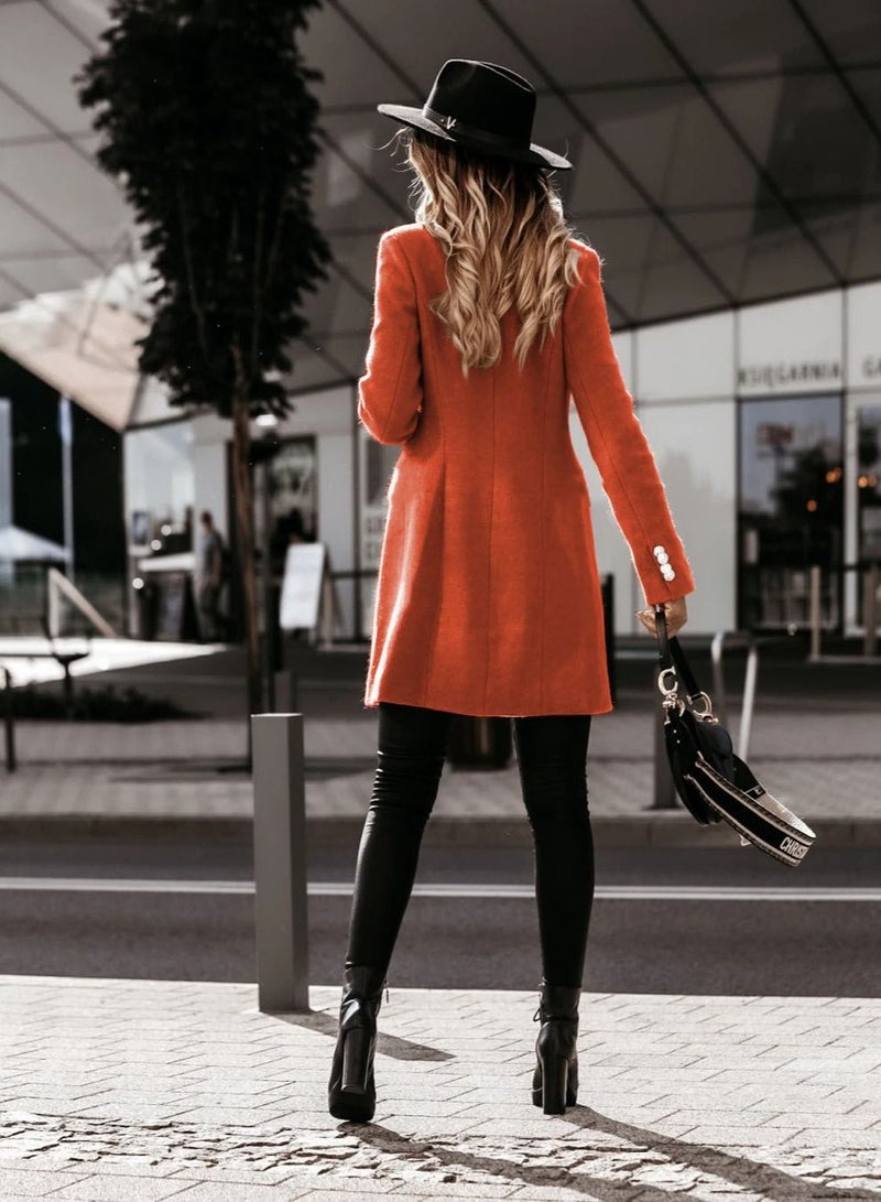 New Women's Fashion Simple Long Sleeve Lapel Button Wool Overcoat