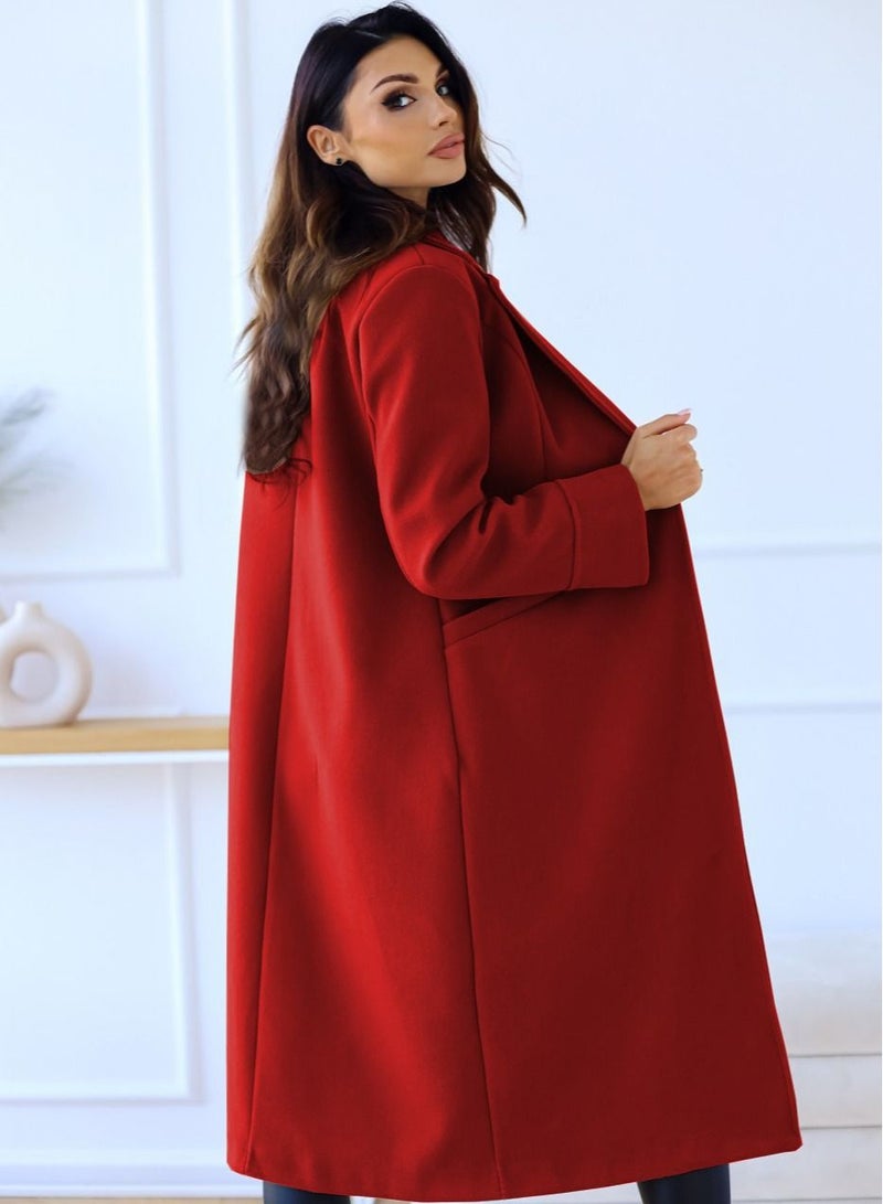 New Women's Fashion Simple Long Sleeve Lapel Button Wool Overcoat