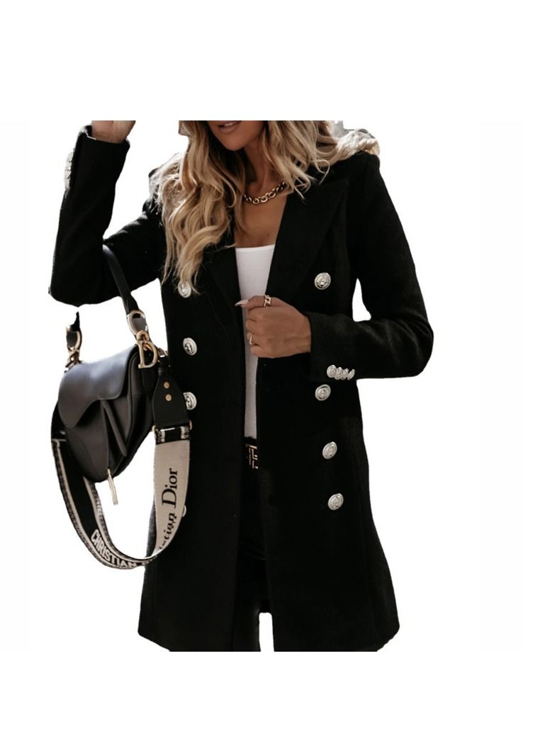 New Women's Fashion Simple Long Sleeve Lapel Button Wool Overcoat