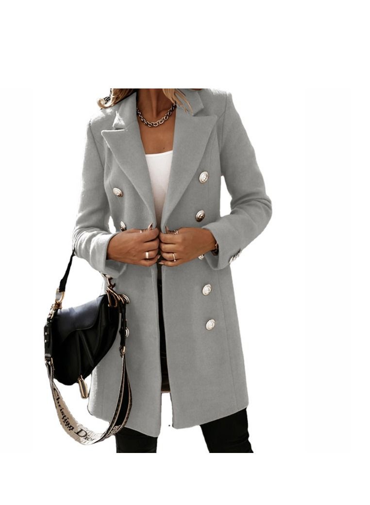 New Women's Fashion Simple Long Sleeve Lapel Button Wool Overcoat