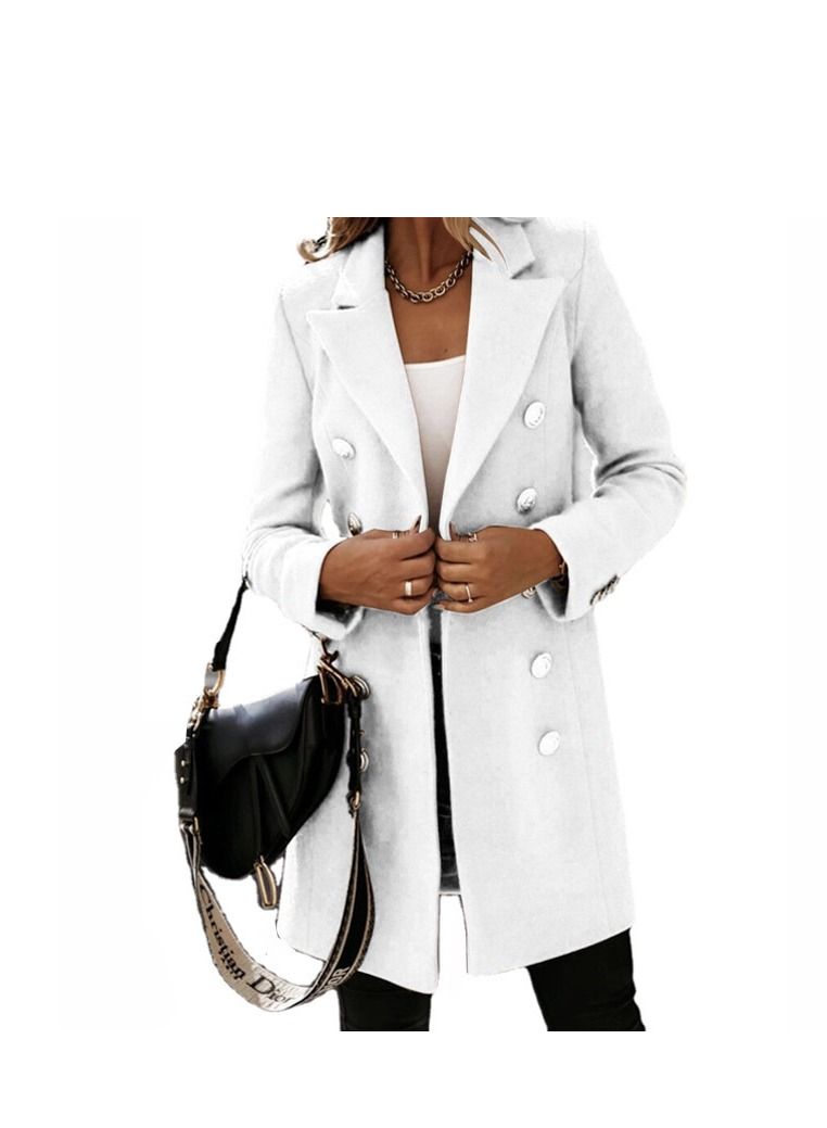 New Women's Fashion Simple Long Sleeve Lapel Button Wool Overcoat