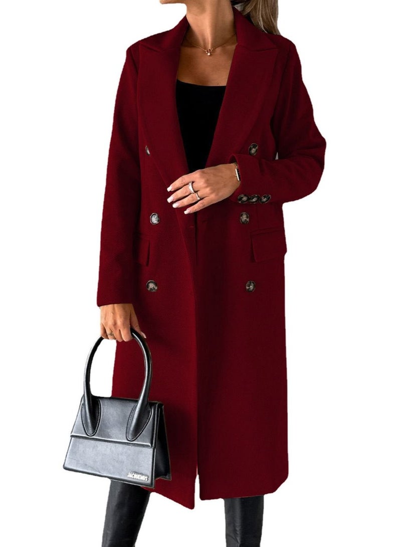 New Women's Fashion Simple Long Sleeve Lapel Button Wool Overcoat