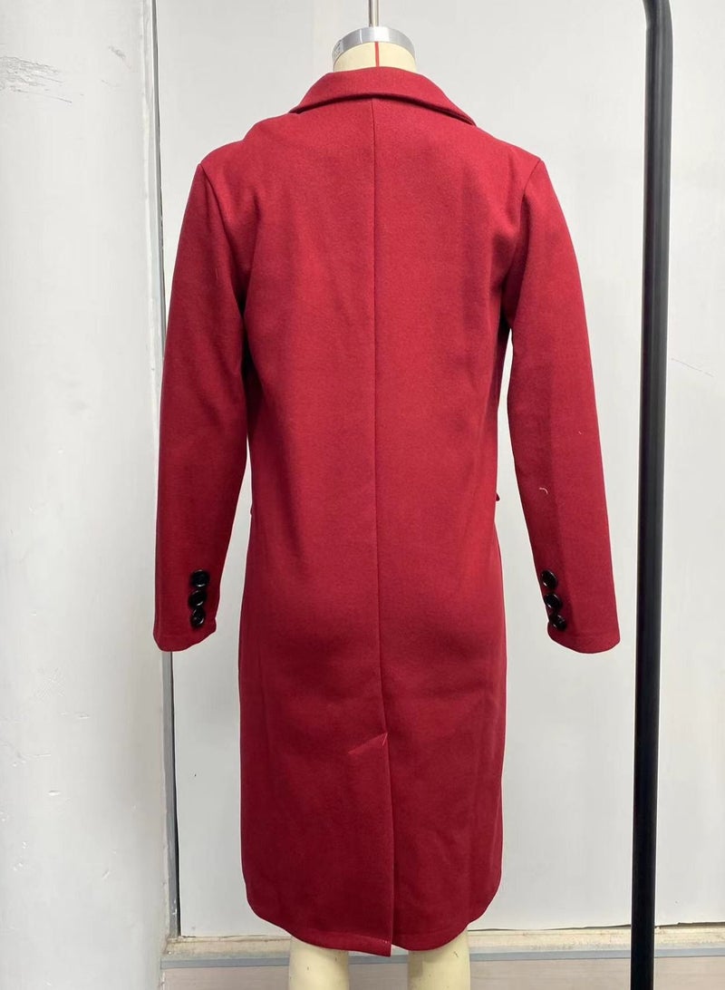 New Women's Fashion Simple Long Sleeve Lapel Button Wool Overcoat