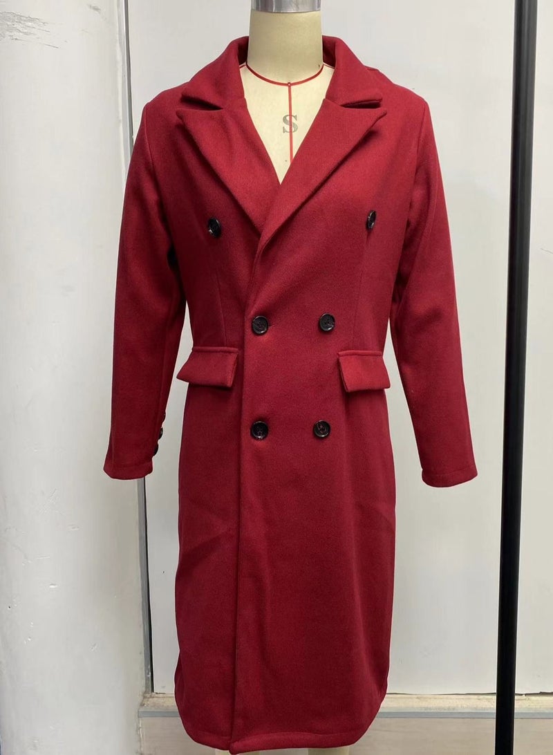 New Women's Fashion Simple Long Sleeve Lapel Button Wool Overcoat