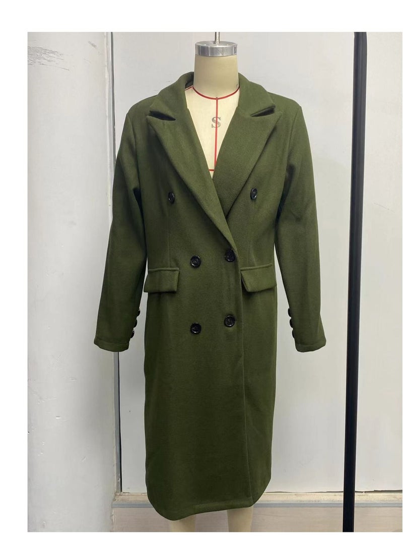 New Women's Fashion Simple Long Sleeve Lapel Button Wool Overcoat