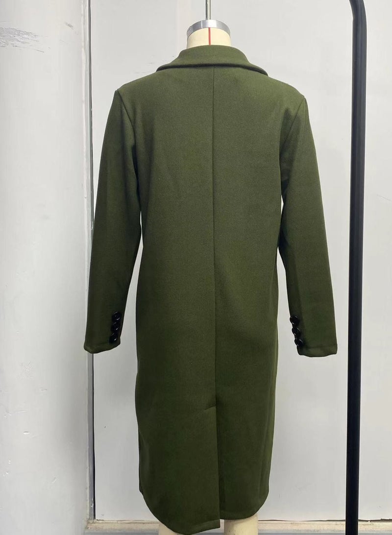 New Women's Fashion Simple Long Sleeve Lapel Button Wool Overcoat