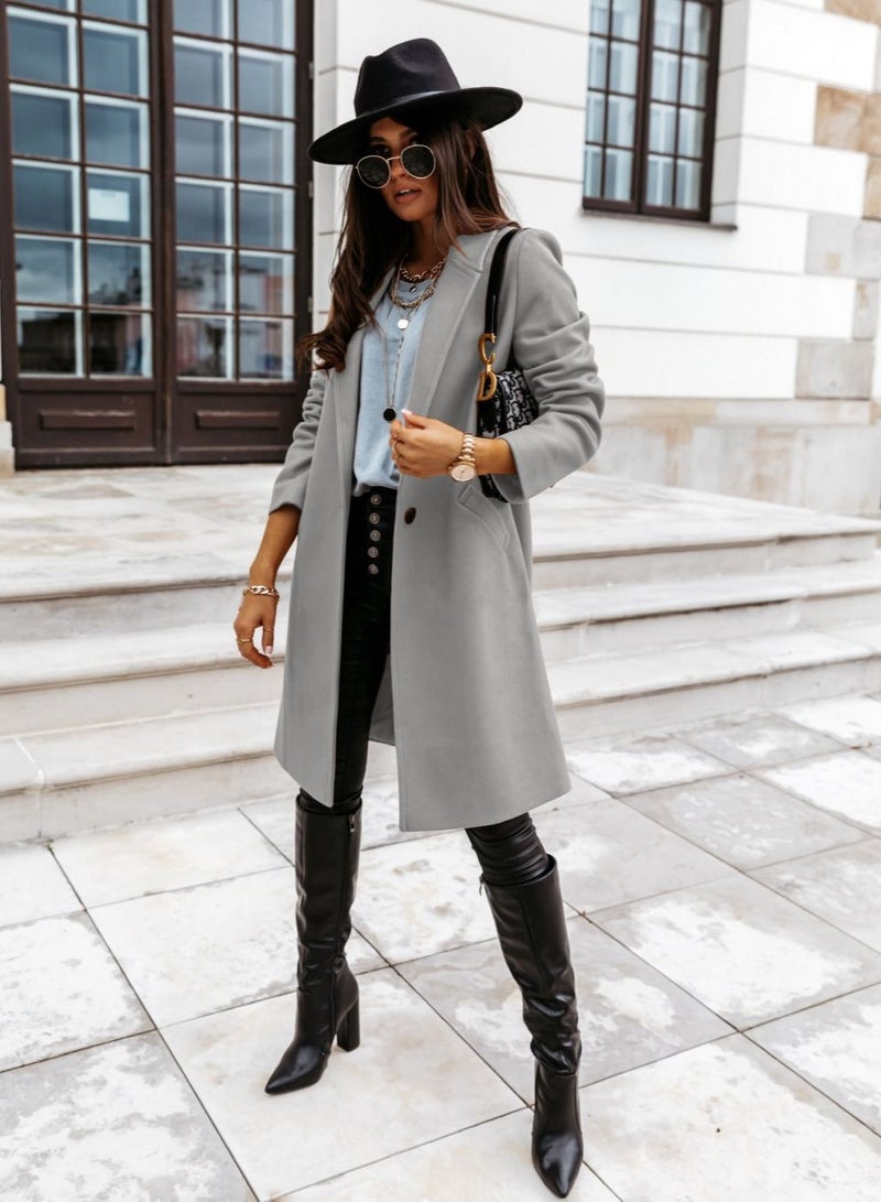 Autumn And Winter New Fashion Solid Color Wool Overcoat