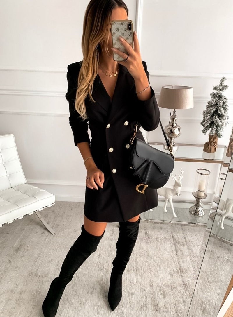 Autumn And Winter Long Sleeve Solid Color Simple Double-Breasted Slim Overcoat