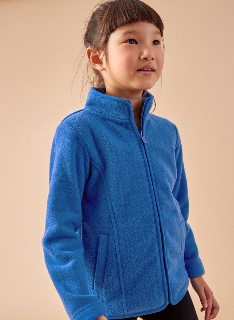 Stylish Kids Zip Through Blue Fleece School Jacket - No Logo and Print