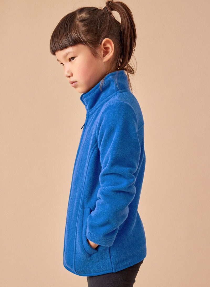 Stylish Kids Zip Through Blue Fleece School Jacket - No Logo and Print