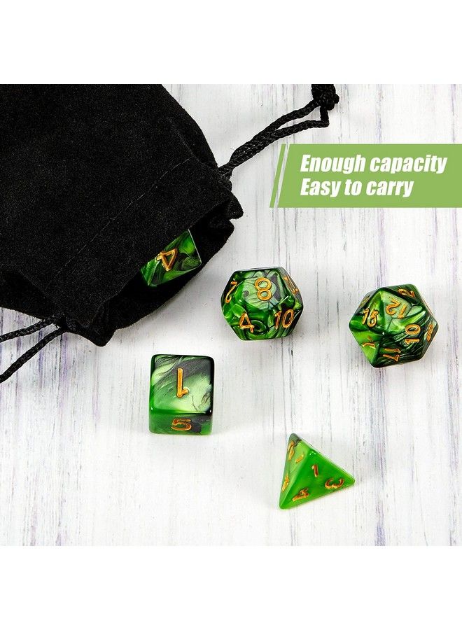 2 Set 11 Dice Polyhedral Dice Set Multisided Dice Set Smooth Touch With Drawstring Bag Compatible With Rpg Mtg Table Game Dice 22 Pieces (Green Black)