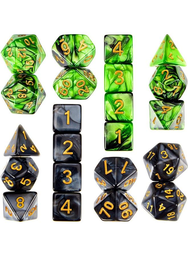 2 Set 11 Dice Polyhedral Dice Set Multisided Dice Set Smooth Touch With Drawstring Bag Compatible With Rpg Mtg Table Game Dice 22 Pieces (Green Black)