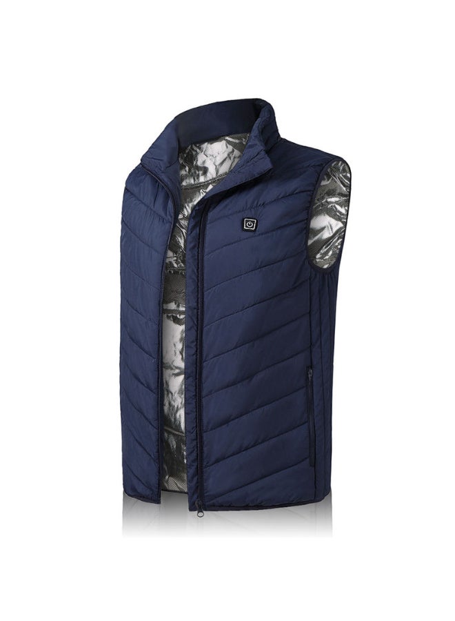 Solid Pattern High Neck Jacket Blue